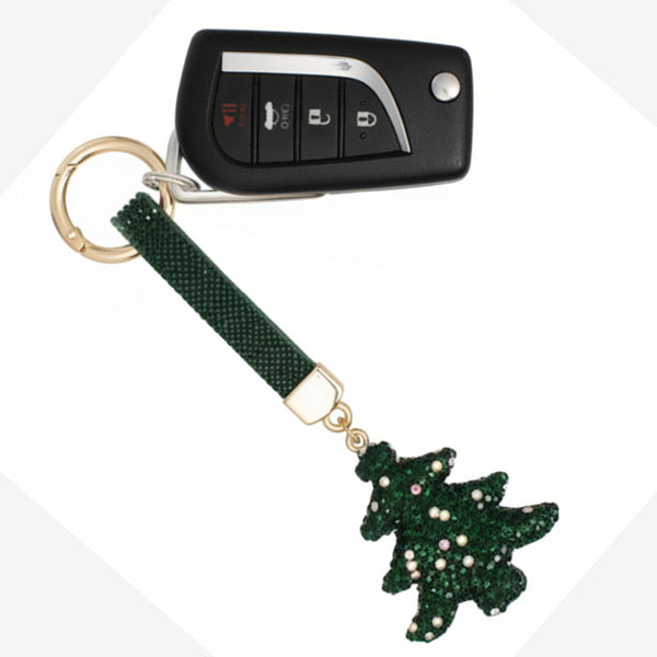 Keychain Green Shimmery Xmas Tree Purse Charm Clip