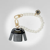 Keychain Black White Stripe COCO Shirt Pearl Clip