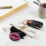Fuchsia Stone Encrusted Lips Parisian Pearl Keychain