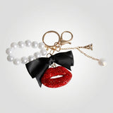 Red Stone Encrusted Lips Parisian Pearl Keychain