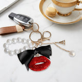 Red Stone Encrusted Lips Parisian Pearl Keychain