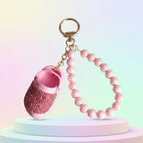 Pink Stone Encrusted Croc Pearl Keychain Clip