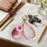 Pink Stone Encrusted Croc Pearl Keychain Clip