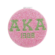 Load image into Gallery viewer, AKA Sorority Pink Bling Mirror Compact
