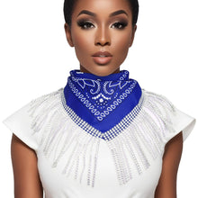 Cargar imagen en el visor de la galería, ZPB Blue and White Bandana Bling Fringe Necklace
