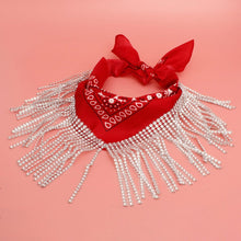 Load image into Gallery viewer, DST Red and White Bandana Bling Fringe Necklace

