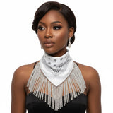 Necklace White Bandana Bling Fringe Scarf