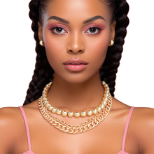 Cargar imagen en el visor de la galería, Necklace 3 Pcs Gold Ball and Chain Layered Set
