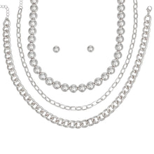 Cargar imagen en el visor de la galería, Necklace 3 Pcs Silver Ball and Chain Layered Set
