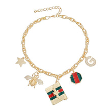 Load image into Gallery viewer, Gold Red and Green Designer Charm Chain
