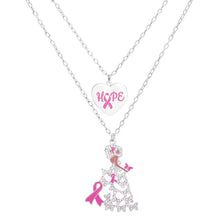 Load image into Gallery viewer, Breast Cancer Silver Chain 2 Pcs Pink Ribbon Pendants
