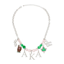 Load image into Gallery viewer, AKA Pink Green Bead Skee Wee AKA Necklace
