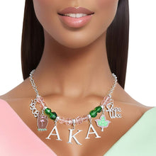 Load image into Gallery viewer, AKA Pink Green Bead Skee Wee AKA Necklace

