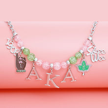 Load image into Gallery viewer, AKA Necklace Pink Green AKA Skee Wee Charms
