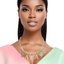 Load image into Gallery viewer, AKA Necklace Pink Green AKA Skee Wee Charms
