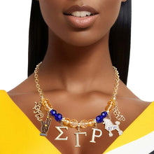 Load image into Gallery viewer, Blue Gold Bead Sigma Necklace
