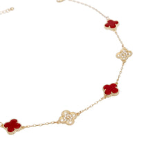 Cargar imagen en el visor de la galería, Necklace Gold Red Clover Station Pendant Women
