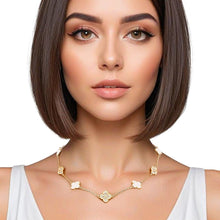Cargar imagen en el visor de la galería, Necklace Gold White Clover Station Pendant Women

