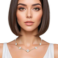 Cargar imagen en el visor de la galería, Necklace Silver Pave Clover Station Pendant Women
