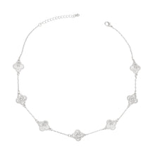 Cargar imagen en el visor de la galería, Necklace Silver Pave Clover Station Pendant Women
