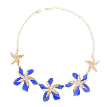 Load image into Gallery viewer, Necklace Blue Gold Tropical Flower for Women
