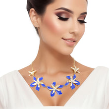 Load image into Gallery viewer, Necklace Blue Gold Tropical Flower for Women
