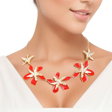 Load image into Gallery viewer, Necklace Red Gold Tropical Flower for Women
