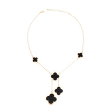 Cargar imagen en el visor de la galería, Charm Drop Black Quatrefoil Clover Gold Necklace
