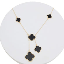 Cargar imagen en el visor de la galería, Charm Drop Black Quatrefoil Clover Gold Necklace
