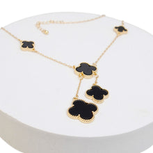 Cargar imagen en el visor de la galería, Charm Drop Black Quatrefoil Clover Gold Necklace
