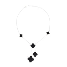 Cargar imagen en el visor de la galería, Charm Drop Black Quatrefoil Clover Silver Necklace
