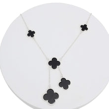 Cargar imagen en el visor de la galería, Charm Drop Black Quatrefoil Clover Silver Necklace
