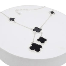 Cargar imagen en el visor de la galería, Charm Drop Black Quatrefoil Clover Silver Necklace

