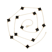 Load image into Gallery viewer, Long Necklace Gold Black Quatrefoil 12 Motifs
