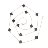 Long Necklace Gray Black Quatrefoil 12 Motifs