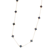 Long Necklace Gray Black Quatrefoil 12 Motifs