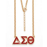 DST Gold Red Rhinestone Greek Letter Necklace