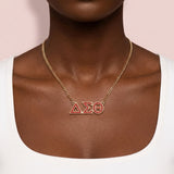 DST Gold Red Rhinestone Greek Letter Necklace