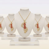 DST Gold Red Rhinestone Laurel Leaf Necklace