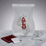 DST Silver Red Rhinestone Laurel Leaf Necklace