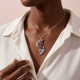 DST Silver Red Rhinestone Laurel Leaf Necklace