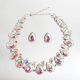 Silver Aurbo Glass Teardrop Crystal Collar Necklace