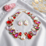 Light Multi Glass Teardrop Crystal Collar Necklace