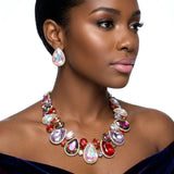 Light Multi Glass Teardrop Crystal Collar Necklace