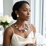 Dark Multi Glass Teardrop Crystal Collar Necklace