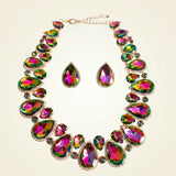 Pink Green Glass Teardrop Crystal Collar Necklace