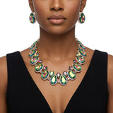 Pink Green Glass Teardrop Crystal Collar Necklace