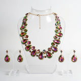 Pink Green Glass Teardrop Crystal Collar Necklace