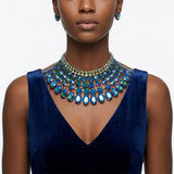 Blue Oval Glass Crystal 6 Row Formal Necklace Set