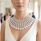 Silver Oval Glass Crystal 6 Row Formal Necklace
